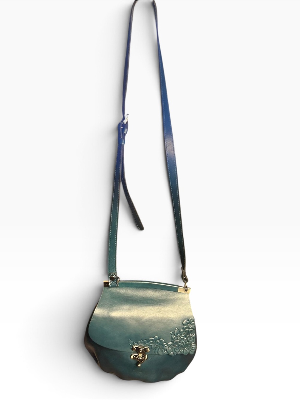 Patricia Nash Teal Floral Embossed Leather Crossbody